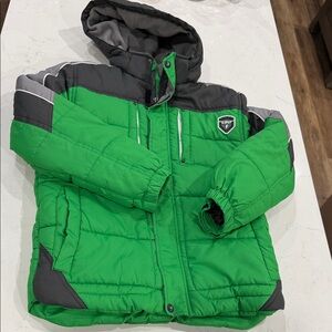 Kids /Green and Gray Hooded Puffer Jacket